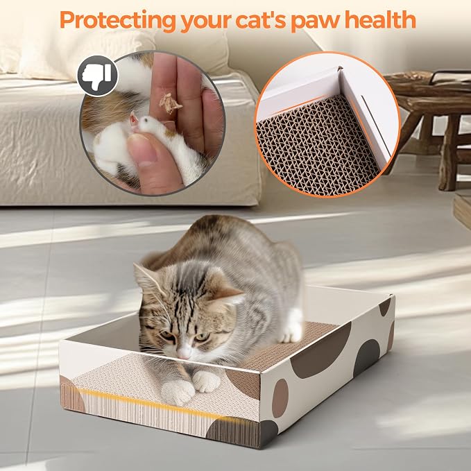 ComSaf Cat Scratcher Box 17 x 10 in, 3 Reversible Cardboard Pads for Cats | Cat Scratching Bed, Three Scratch Boards, Corrugated Cardboard, Furniture Protection, Indoor Floor Use, Claw Care - Image 7