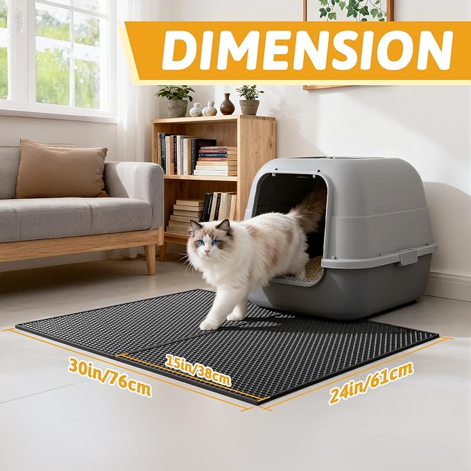 Pieviev 2 Packs Cat Litter Mat Double Layer Waterproof Urine Proof Trapping Mat (24"X15", Black) | Waterproof Urine Resistant Layer Litter Box Mat, Easy Collection, Soft on Kitty Paws, Black Color for Indoor Cats - Image 2