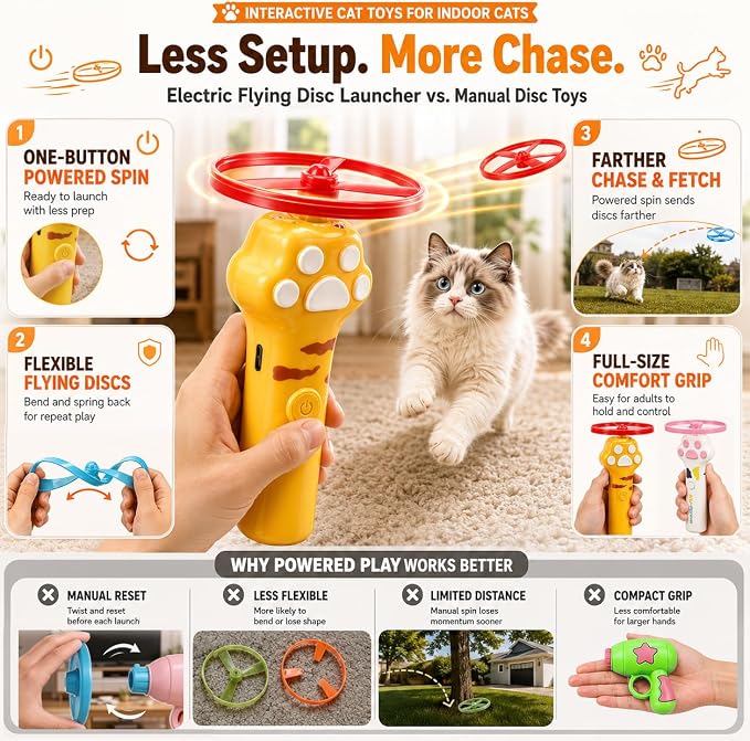 Cat Toy Launcher for Kitten Toys, Cat Toys Interactive, Automatic Cat Toy | Interactive Cat Toys for Indoor Cats, Cat Fetch Toy Launcher with 10 Discs, Cat Toys for Bored Indoor Adult Cats,Best Cat Toy - Image 3