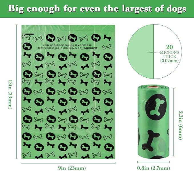 WDFAACK Biodegradable Dog Poo Bags with Holder-240 Large Poop Bags, Corn Starch Blended Compostable Poo Bag, Extra Thick Strong Leak Proof Poop Waste Bag for Dogs (Green) - Image 4