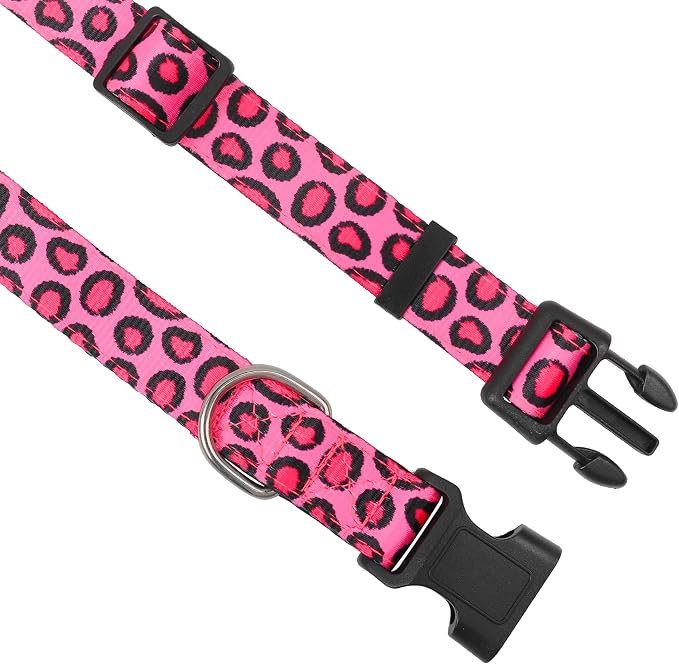Reflective Dog Collar, Adjustable Soft Neoprene Padded,Leopard Pink,S | Breathable Nylon for Small Dogs,Tear-Resistant Webbing,Chafe‑Free on Walks and Hikes,Metal D-Ring,Night Safety - Image 3