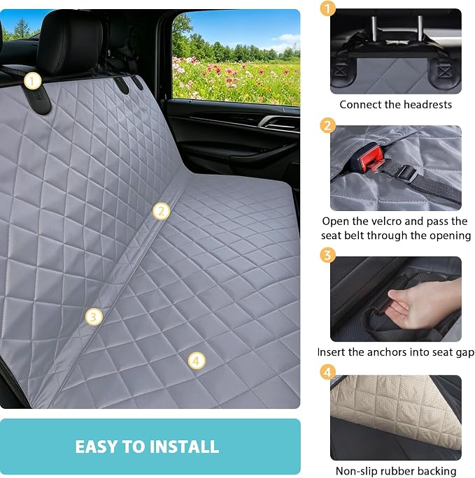 XL Dog Car Seat Cover for Back Seat with Safety Belt for Trucks | For Large Trucks,Waterproof,Mesh Window,Zero Slide,Easy Removal & Storage,Heavy-Duty Oxford Fabric,Double-Stitched Seams - Image 5