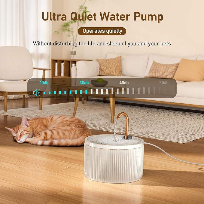DOOOB Ceramic Cat Water Fountain 2.1L/71oz Ceramic Cat Fountains | Automatic Pet Water Fountain for Cats Pet Water Fountain with Ultra-Quiet Pump and 3 Filters & 3 Sponges (Beige) - Image 3