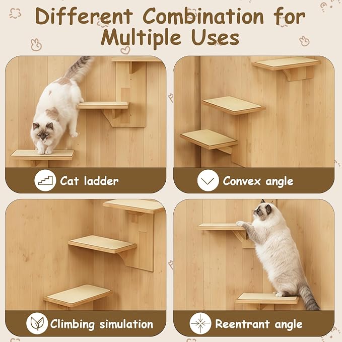 2-Tier Cat Wall Shelves, Wood Cat Wall Furniture with Sisal Mat | Sturdy and Stable Pine Wood Holds up to 30lbs | All Hardware for Easy Install | Ideal for Indoor Cats to Scratch, Play & Nap - Image 3
