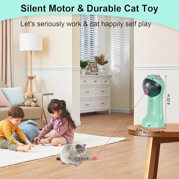 TBTeek Cat Toy, Automatic Cat Toy, 5 Fun Patterns, 4 Speed Modes (Green) | Motion-Activated, Rechargeable, Adjustable Light Angles, Random Trajectory - Image 7