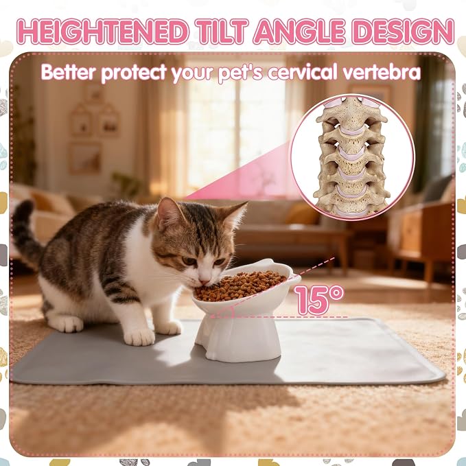 Elevated Cat Bowls 15° Raised Cat Bowl with Silicone Mat Multicolor | Whisker Friendly Anti Vomiting Cats Dishes Pet Food and Water Bowls for Indoor Cats Kittens - Image 5