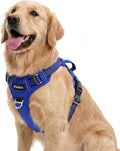 Dog Harness No Pull, Adjustable Pet Vest Harness, Super Soft Material with Vertical Handle Easy Control, Reflective Night Walking, 2 Leash Clips for Large Dogs, Blue, L by MyFUNFOX