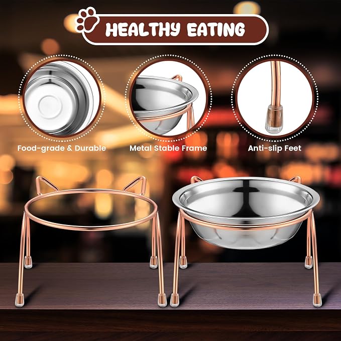 6 Sets Stainless Steel Elevated Cat Bowls 5.5 Inch Wide Raised Cat Bowls with Metal Stand Stress Free Elevated Shallow Water Dish Indoor Kitten Feeding Dish to Prevent Fatigue, 12 oz - Image 5