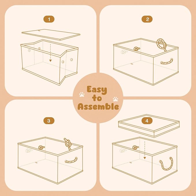 Dog Toy Basket with Lid, Dog Basket for Toys, Dogs Toy Box with Cotton Rope Handles, Collapsible Storage Bins for Pet Toys, Dogs Storage Organizer, Beige&Gray - Image 8