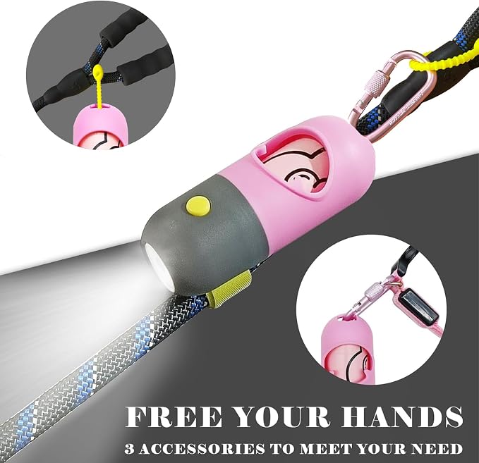 YUCHIYA Dog Poop Bag Holder Dispenser with LED Flashlight(Pink) | 100ft Ultra-Bright LED|Glow-in-the-Dark Avacado Clip|Metal Carabiner&Silicone Tether|15 Leak-Proof Scented Waste Bags - Image 2