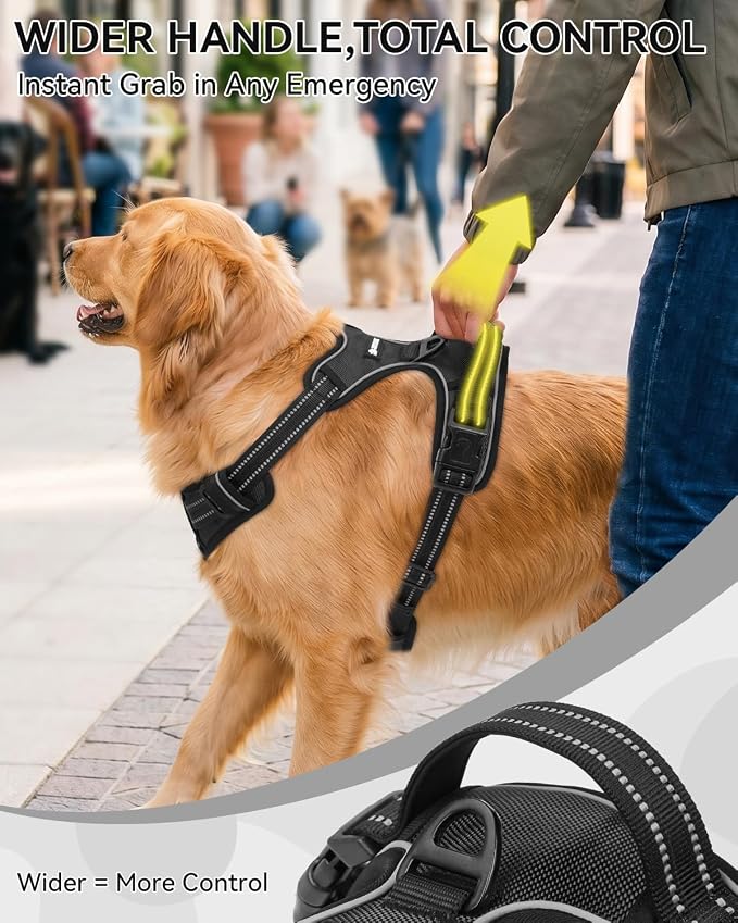 Joytale No Pull Dog Harness & Seat Belt, Easy On 3-Buckle, XL, Black | Front Clip Reduces Pulling, Escape-Resistant Design, Adjustable Fit, Soft Padding for Comfort, Secure Tether for Safer Travel - Image 5