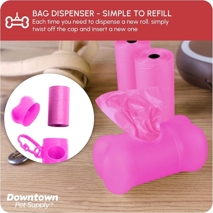 Downtown Pet Supply Poop Bags for Dogs with Dispenser, 220 Count - Leak-Proof Dog Waste Bags and Bone-Shaped Dog Poop Bags Holder for Leash - Pink, 12.5" x 8.5" - Image 7