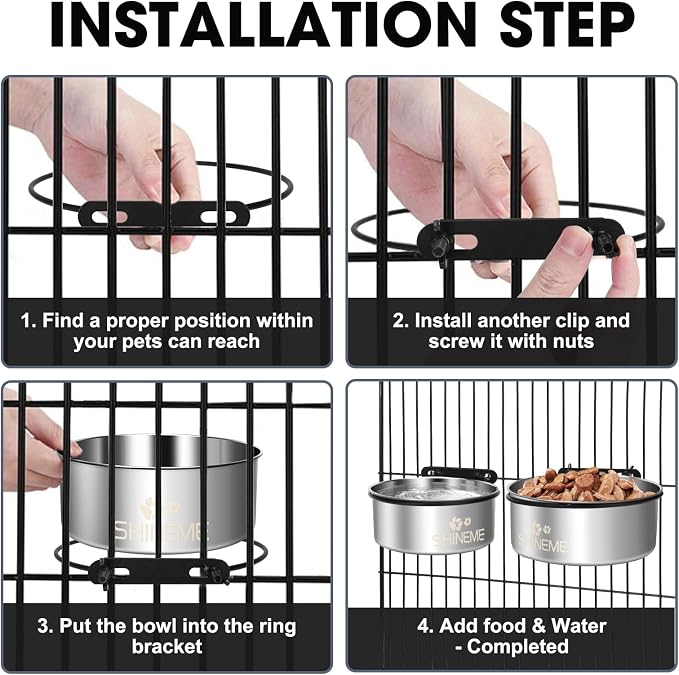 Kennel Bowls Mountable in Crate Kennel Cage (6.2x2.6” & 5.5x2.4”) | 34oz & 25oz Stainless Steel Dogs Bowls, Dog Food and Water Bowl for Dog Crate, 2 Pack, Silver - Image 2