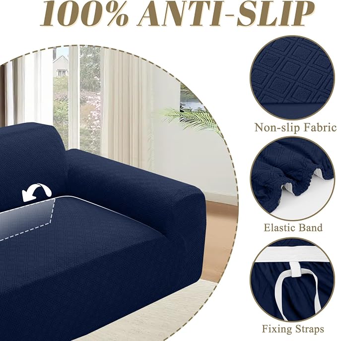 ALIECOM Corner Sectional Couch Covers Washable Sofa Cover L Shaped Couch Cover for Dogs Pets Stretch Soft Sectional Slipcovers with Non Slip Strips U Shape Furniture Protector (Navy, Large) - Image 6