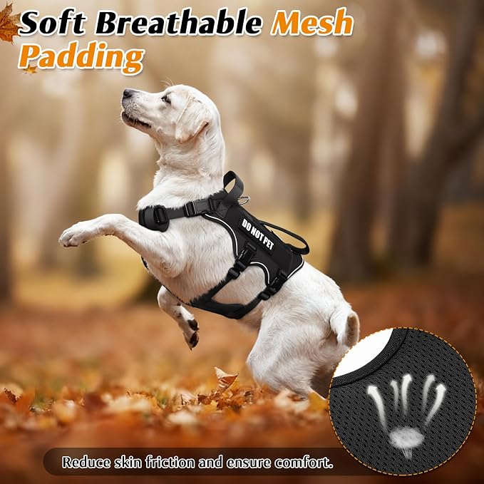 WINSEE Escape Proof Dog Harness with Double Handle+4 Removable Patches | Service Working Molle Harness with Double Handle for Large Dogs, Tactical Pet Reflective Vest for Walking Hiking Hunting - Image 8