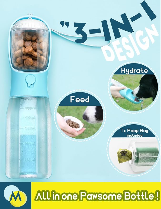 Portable Dog Water Bottle 3 in 1 Pet Travel Bowl Dispenser Treat Container - Image 2
