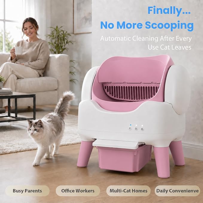 RPZ Automatic Cat Litter Box with APP Control, Open-top Design, 360° Safety Sensors, Self Cleaning Cat Litter Box for Multiple Cats, Litter Mat & 2 Rolls Refill Bags Included - Image 7