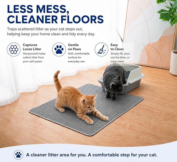 Large Cat Litter Mat 30 x 24 Inch, Double-Layer Honeycomb Litter Trapping Mat with Waterproof Leatherette Bottom, Urine-Resistant, Non-Slip, Easy to Clean, Gray - Image 7