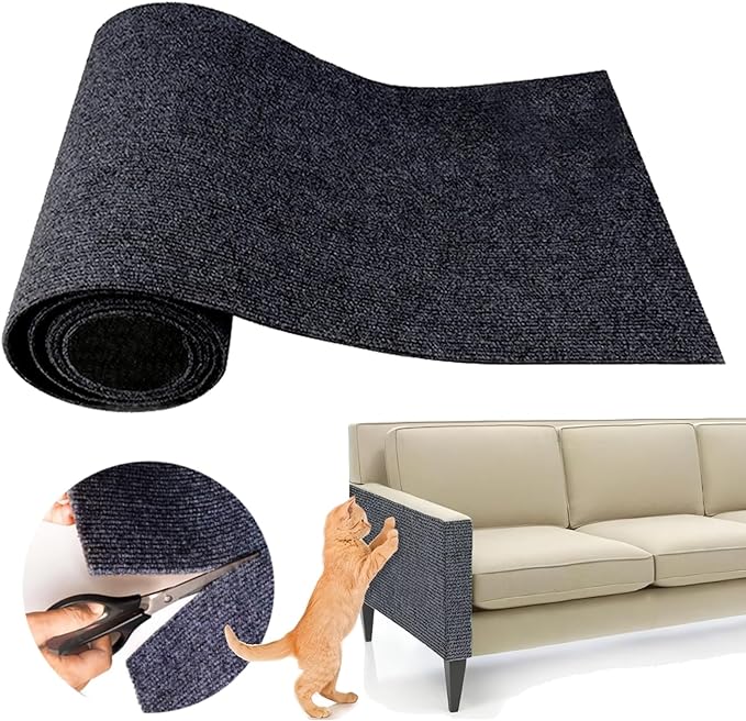 Cat Scratching Climbing Carpet Mat, Self-Adhesive Couch Furniture Protector | 78.7x15.8In Trimmable, Cat Scratch Post Covered Pad Replacement for DIY Tree Shelf Steps Couch Corner Wall, Darkgrey by SREBAY