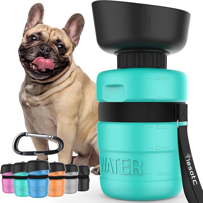 lesotc Dog Water Bottle, Portable Water Dispenser with Bowl, Leak Proof Pet Travel Squeeze Bottle, Puppy Essentials Dog Stuff Accessories for Outdoor Walking, Hiking, Camping by lesotcbrand