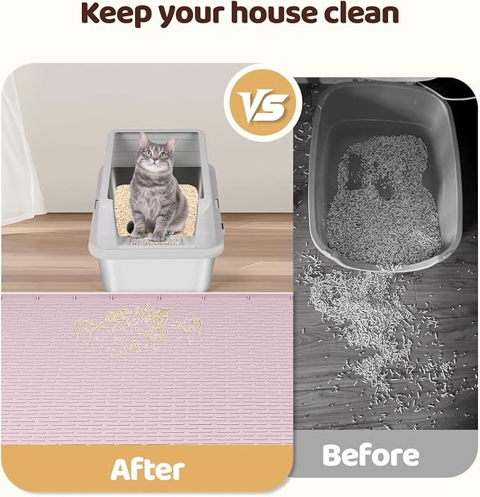 Silicone Cat Litter Mat for Litter Box 50”x35” Large Cat Mat, Pink | Waterproof, Non-Slip, Leak-Proof Rug Mat with Lip, Easy to Clean, Extra Large Litter Catcher Mat for Floor - Image 4