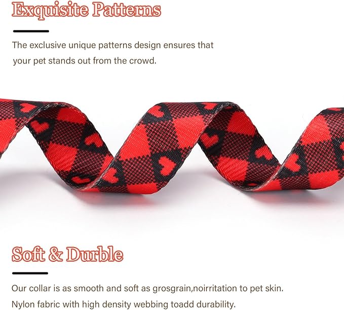 Red Heart with Pendant Cute Dog Collar for Small Medium Large Dogs, S | Ligth Adjustable Nylon Puppy Collar for Boy and Girl Female, Distinctive Patterns, Comfortable for Walks and Outdoor Hikes - Image 3