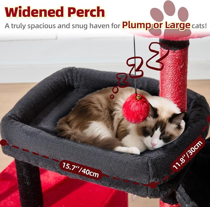 Taoqimiao 32.2in Cat Tree with Toy, Small Cat Tower for Indoor Cat, MS043BR | Easy assembly, Sturdy, Multi Level, Easy Clean, Cozy Condo, Perches, Baskets, Suitable for Kittens and Adult Cats - Image 2