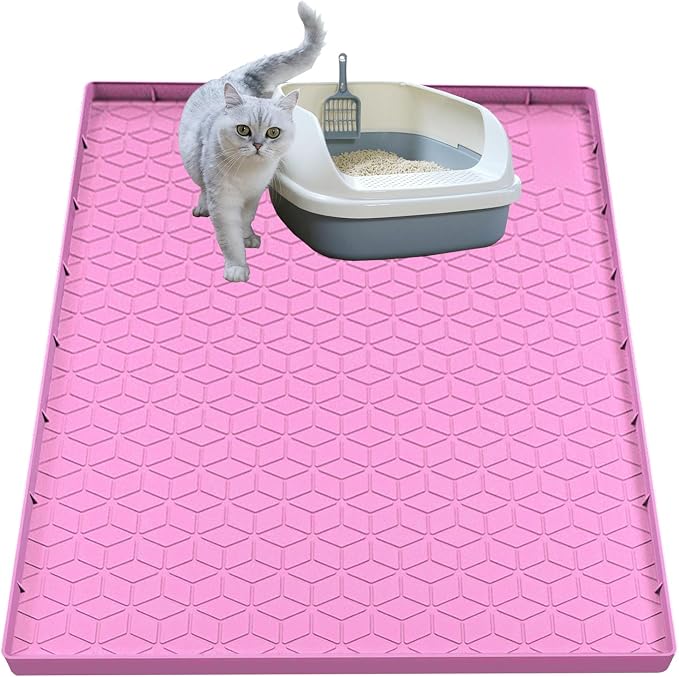 Cat Litter Mat, Silicone Large Cat Mat for Litter Box - 31x22 in, Waterproof & Non-Slip, Durable & Easy Clean, Pink by Jacooxi