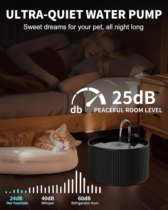 Wonder Creature Ceramic Cat Water Fountain 2.2L/74oz (Black) | Quiet Pet Fountain with BPA-Free Ceramic Material, Triple Filtration System, Easy Cleaning Design for Cats and Dogs - Image 3
