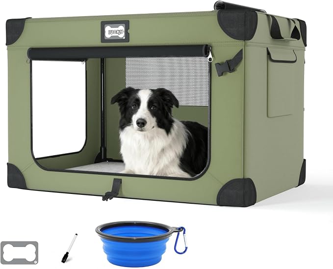 36 Inch Soft Collapsible Dog Crate Green with Waterproof and Easy to Clean | Chew-Proof Mesh Window,Sturdy Frame,Soft Blanket and Foldable Bowl,Waterproof,Portable for Camping,Signature Card,Storage Bag by Unknown