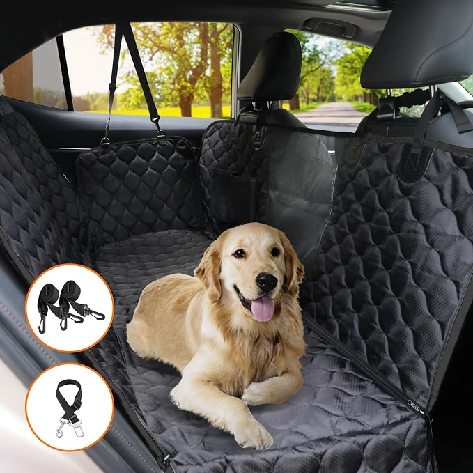 PETICON Dog Car Seat Cover for Back Seat, Waterproof Dog Hammock for Pets | Zippered Design Allows Passenger Seat Access, Mesh Window for Pet View, 600D Oxford, Prevents Scratches, Hair, Mud, and Dirt - Image 6