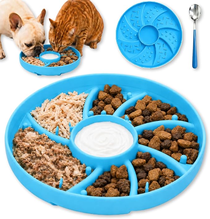 Slow Feeder Dog Bowl Silicone Suction Cup Anti Spill Dogs Cats | strong suction base prevents sliding, extends mealtime, reduces anxiety, textured surface, dishwasher safe by guardingwhatyouLove