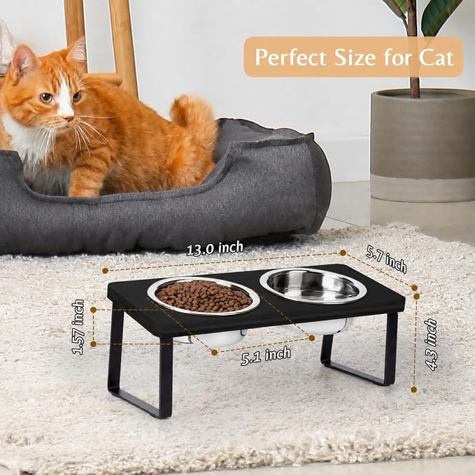 Elevated Cat Food Bowl for Indoor Cat, Black Raised Water Bowl Set for Pet | Whisker Friendly, Anti Vomit, Feeding Station for Puppy, Stainless Steel, Pet Dish, Easy Assembly, Bamboo, Dishwashers Safe - Image 5