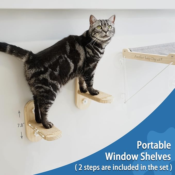 PETKARAY Cat Window Perch, Foldable Cat Hammock for Window, Stable Window Shelves for Indoor Cats, Set Includes 2 Pack of Window Stairs - Image 4