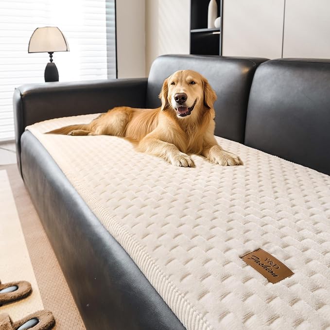 Couch Covers for Dogs Washable, Velvet Dog Couch Cover Protector, Fuzzy Plush Pet Sofa Cover for Loveseat, Sofa Covers for Pets(1,Beige White,27.6"x59.1", 2 Seater Sofa Pad Cover) by PJLZJFBY
