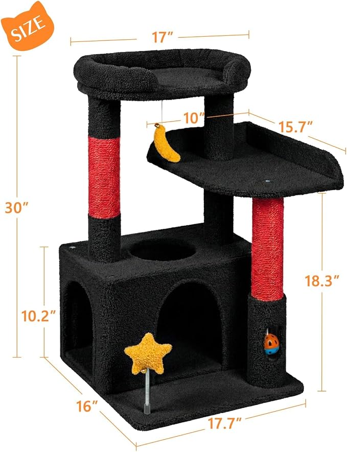 Small Cat Tree, Compact 30" Cat Tower for Indoor Kittens | Plush Finish, Cozy Condo, Soft Top Perch, Sisal Scratching Post, Dangling Ball Toy, Anti-Tip Base, for Cats up to 15 lbs - Image 2