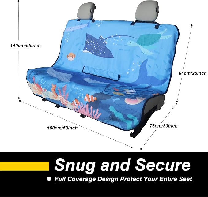 Back Seat Cover for Car Trucks Van SUV Jeep,Waterproof Rear Bench Towel Seat Covers for Dogs and Kids,Automotive Backseat Protector (Seaworld) - Image 2