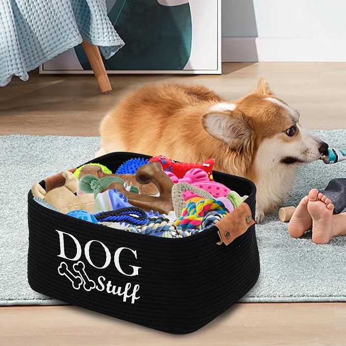 Geyecete Square Dog toy basket storage Cotton Rope Storage Basket Pet/Pet Toy And Accessory Storage Bin Doy Toy Box-Black - Image 7