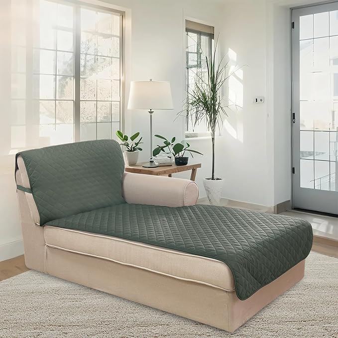 U-NICE HOME Sectional Couch Cover Chaise Lounge Cover, Grey/Beige | Washable, Pet Friendly, Elastic Straps, Water Repellent, Furniture Protector Mat - Image 2