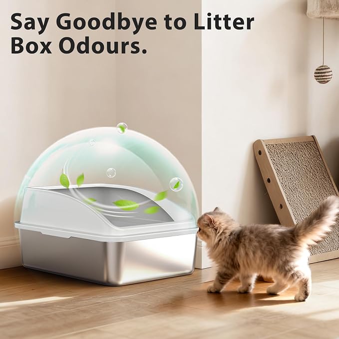 AIPERRO Stainless Steel Litter Box | Metal Kitty Litter Box with Lid | High Sided, Low Entry for Small Cats or Injured Cats | Bunny Litter Boxes | Odor-Free & Non-Stick | Includes Litter Cat Scoop - Image 7
