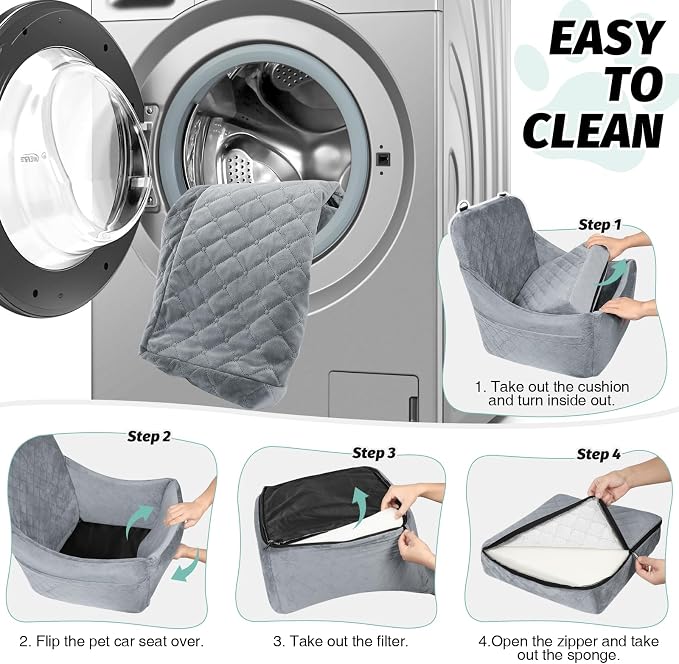 Lealchum Dog Car Seat for Medium Dogs Up to 40lbs,Fully Detachable and Washable,Easy to Install with Adjustable Straps,Anti-Slip Base Travel Car Bed for Pets,2 Side Pockets(Grey,Medium) - Image 5