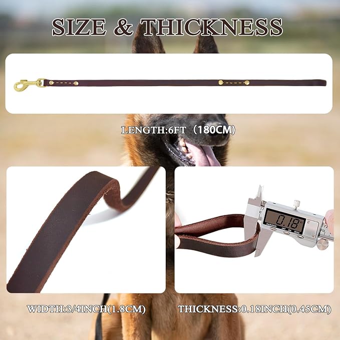 Heavy Duty Leather Dog Leash 6 ft x 3/4 inch, Genuine Leather Dog Training Leash, Soft and Strong Leashes for Medium and Large Dogs Brown - Image 3