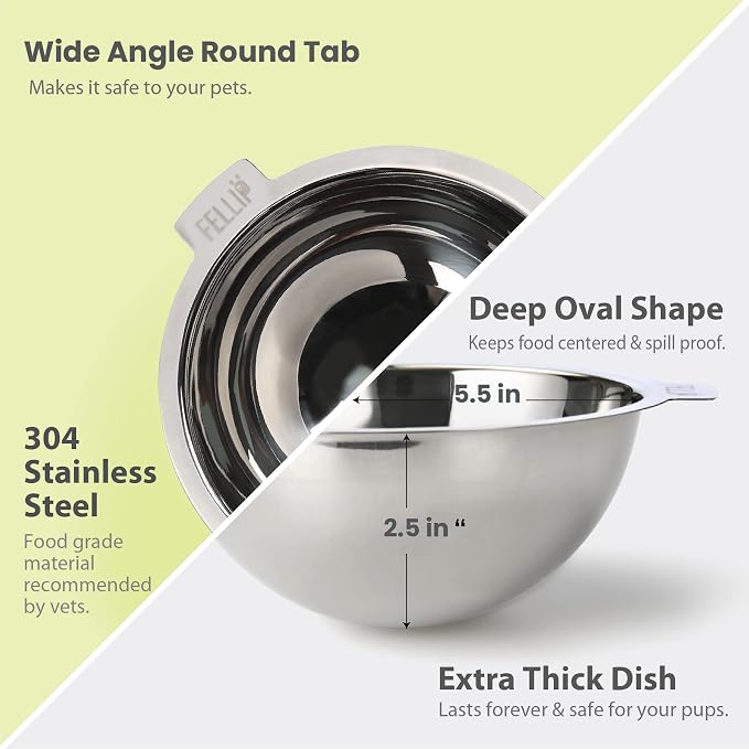 Felli Pet Oblik Acrylic Raised Dog Food Water Bowl Stainless Steel Slanted Oval Dish for Short Leg Puppy & Small Medium Pet, Elevated Tilted Metal Feeder(Jade, 1.5 Cups Oval Dish) - Image 4