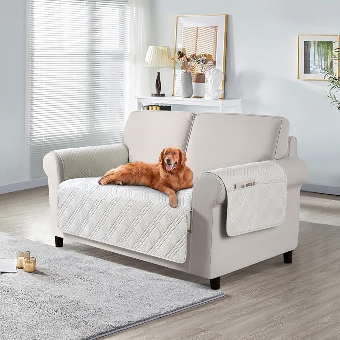 TAOCOCO Waterproof Loveseat Covers for Dogs, Non Slip Couch Cover, 2 Seater | Washable Love Seat Covers with Arms for 2 Cushion Couch, Dog Sofa Cover Protector, Pockets & Backless Design, Off White by TAOCOCO