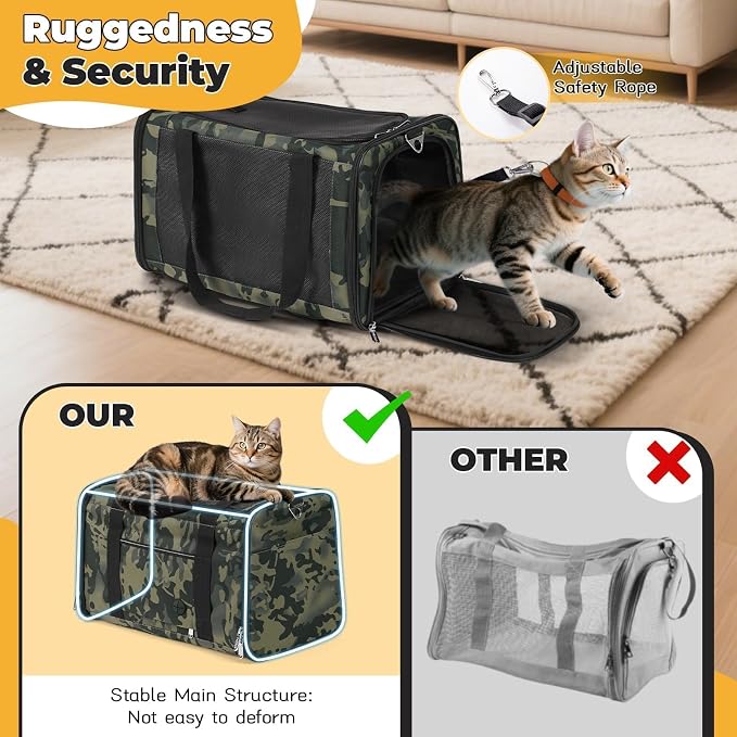 YUDODO 25lbs Cat Carrier Lightproof Soft Sided Pet Carrier for Large Cat | Airline Approved, Lightproof Breathable Design, Side Pockets, Durable Mesh, Foldable and Portable, Black Camouflage - Image 4