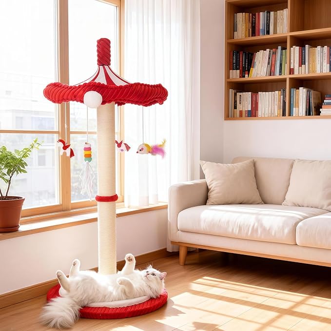 Carousel Cat Scratching Post with Hanging Toys, Interactive Cat Toys | 39" Tall,Cute Cat Post with Rotating Top, Cat Toys for Bored Indoor Adult Cats, Large,Stable, Sisal Rope - Image 8