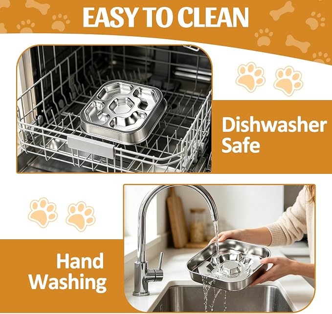 Stainless Steel Slow Feeder Dog Bowls with Non-Slip Rubber Base | Dog Slow Feeder Bowl, 2 Cups Anti-Choking Double-Sided Metal Puzzle Feeder for Small Medium Large Dogs to Slow Down Eating - Image 6