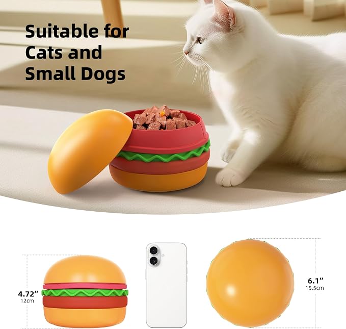 5-in-1 Dog Bowls Set, 6.1 inch Cute Colorful Hamburger-Shaped Dog Food Bowl Stackable for Easy Storage and Travel, Cat Bowls for Food and Water, Pet Bowls Suitable for Small and Medium Dogs (Orange - Image 4