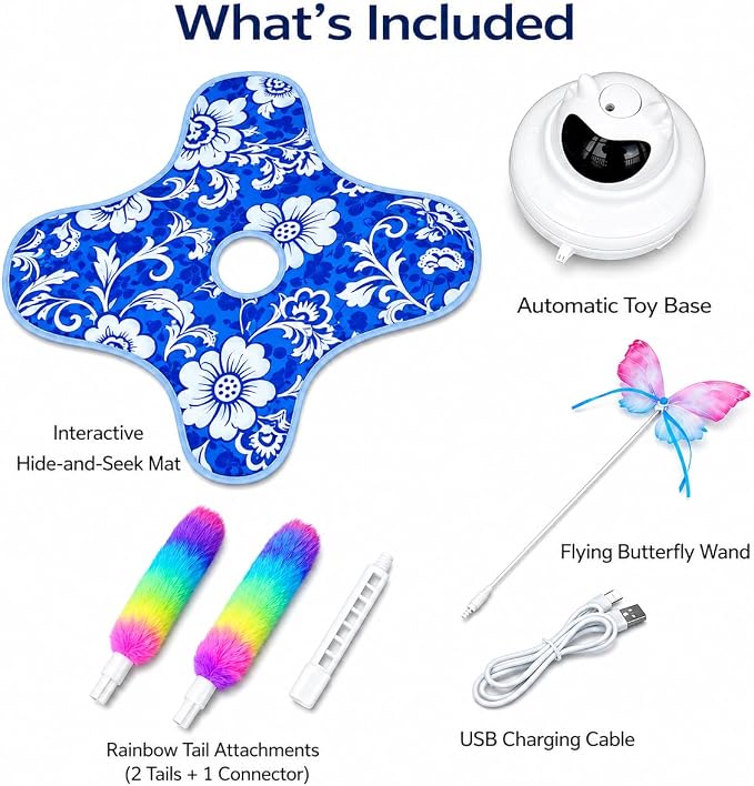 Interactive Cat Toy for Indoor Cats, Rechargeable 3-in-1 Hide and Seek Cat Toy with Spinning Butterfly & Plush Tail, Ultra-Quiet Touch Activated Self Play Cat Exercise Toy for Adult Kittens (Teal) | Touch Activated, Spinning Butterfly, Plush Tail, Ultr... - Image 7