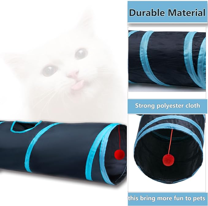 Cat Tunnel Tube Toys，Tunnels for Indoor Cats, 2 Way Foldable | Interactive Pet Crinkle Pop Up Tunnel with Balls Peek Hole Hideaway for Rabbits, Kittens, Ferrets, Puppy Playing & Exploring - Image 4